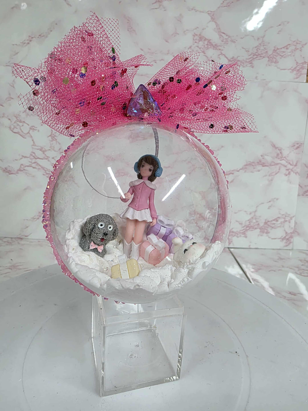 Little Girl w/ Dog & Presents Bauble