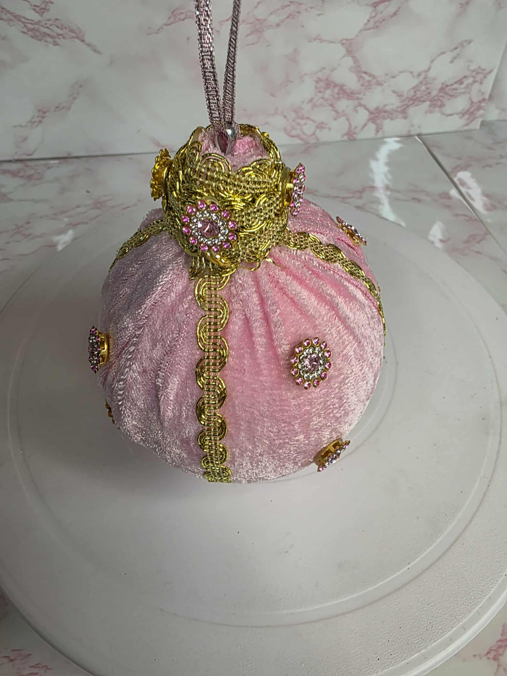 Pink/Gold Velvet Bauble