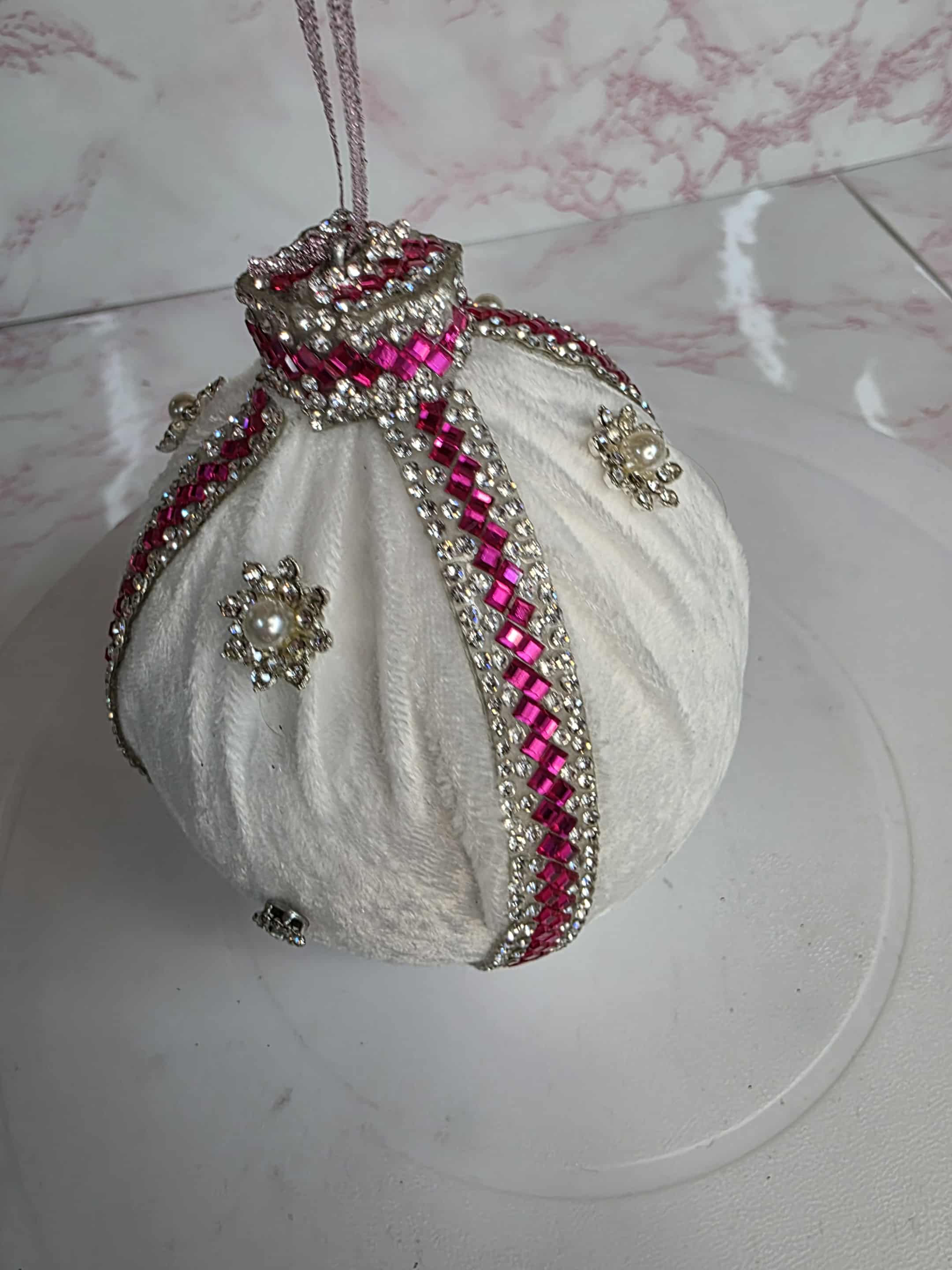 White/Pink Velvet Bauble