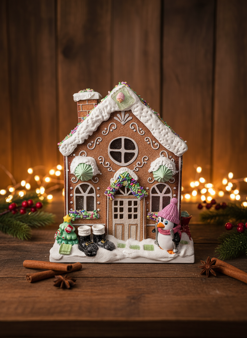 Gingerbread House with warm lighting